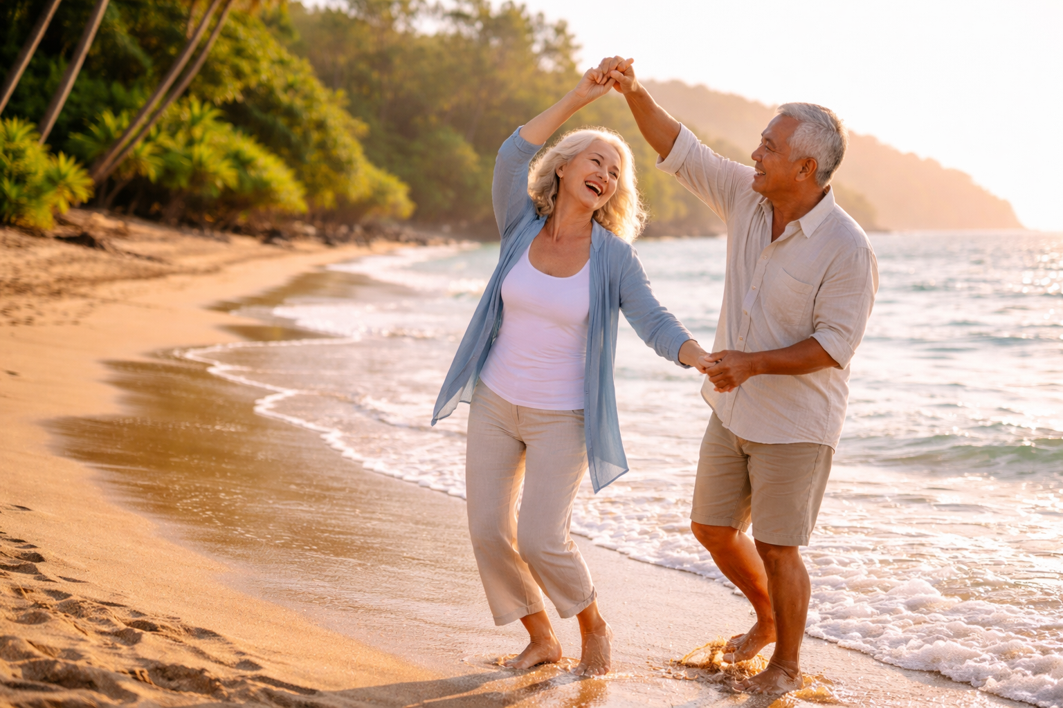 Senior Couple Dancing on a Tropical Beach