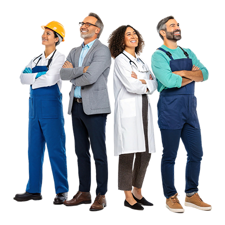 4 working professionals standing with arms crossed