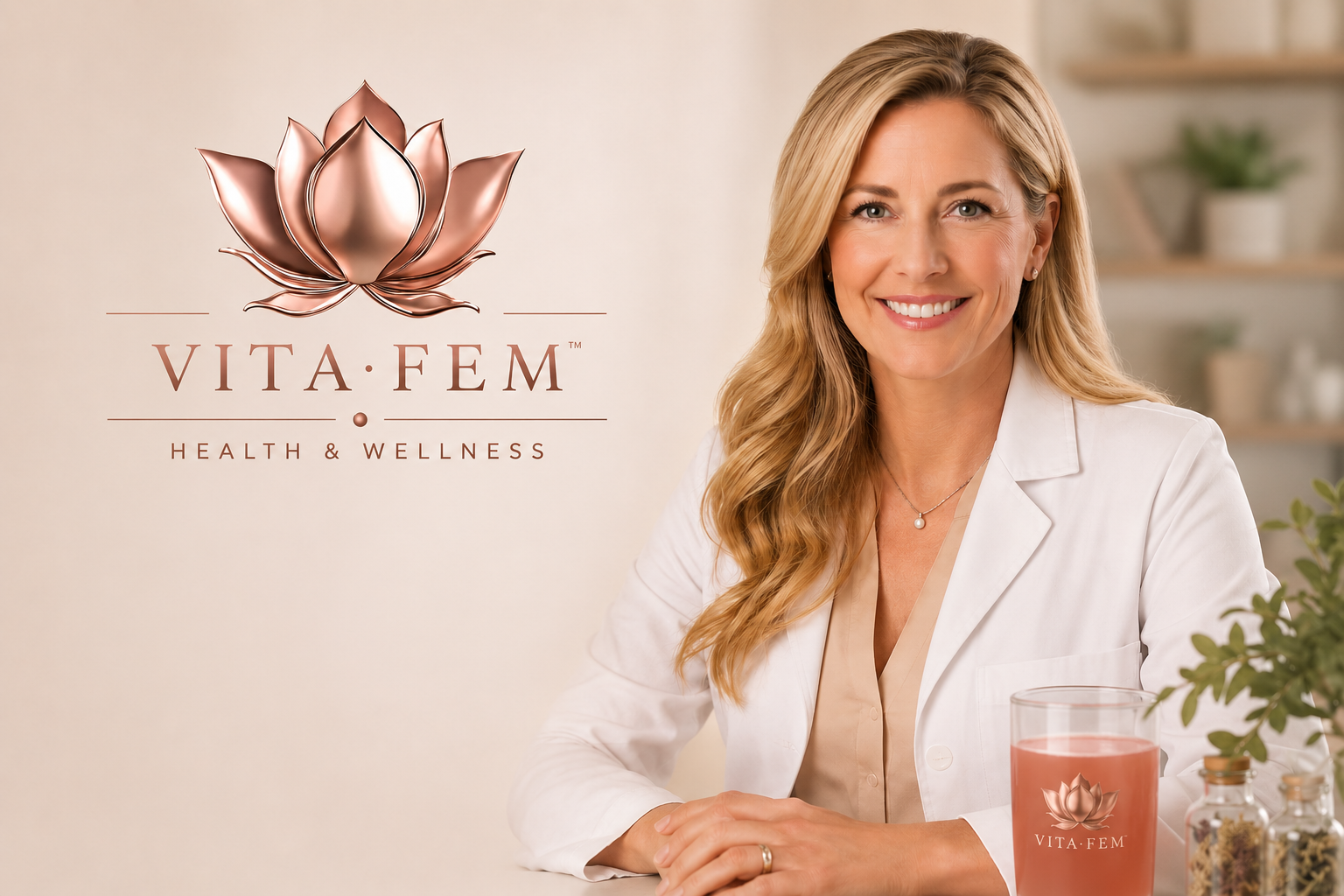 Dr Sarah Doyle with Vita-Fem plant-based supplement for womens hormonal health