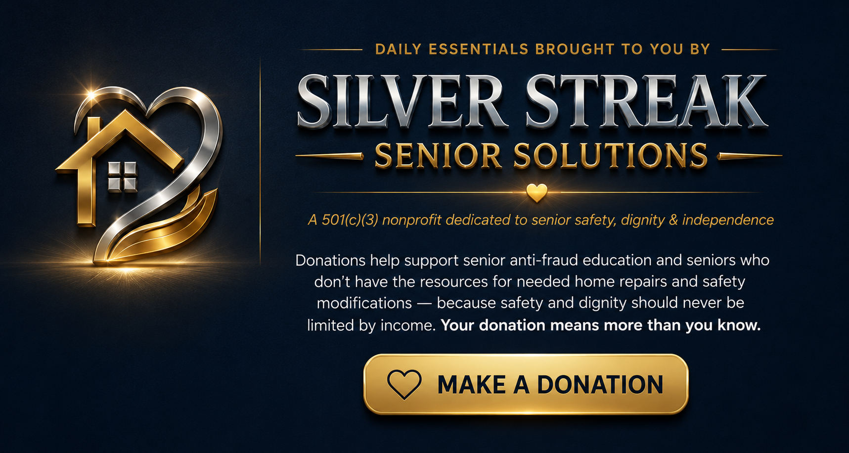 Silver Streak Senior Solutions 501c3 nonprofit - Daily Essentials Sponsor - Senior safety dignity and independence