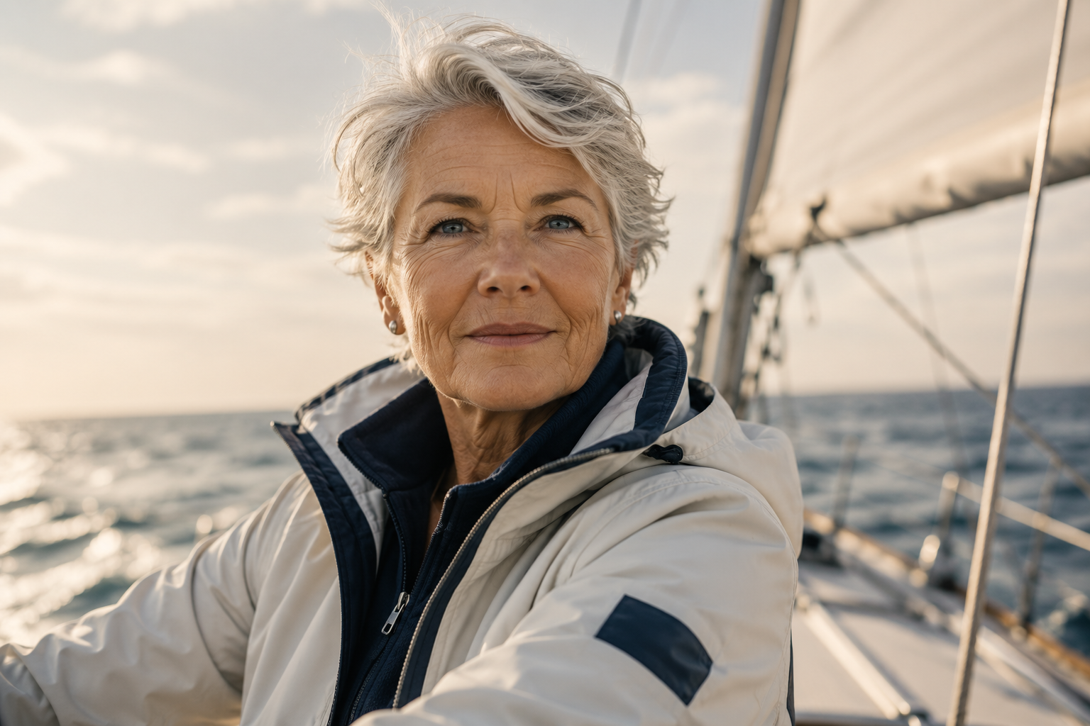 Senior woman smiling with a caregiver over coffee