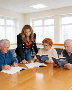 Sherri Combs teaching 3 seniors in a workshop