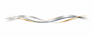 Silver, navy, and gold flowing ribbon representing the Silver Streak™ brand identity.